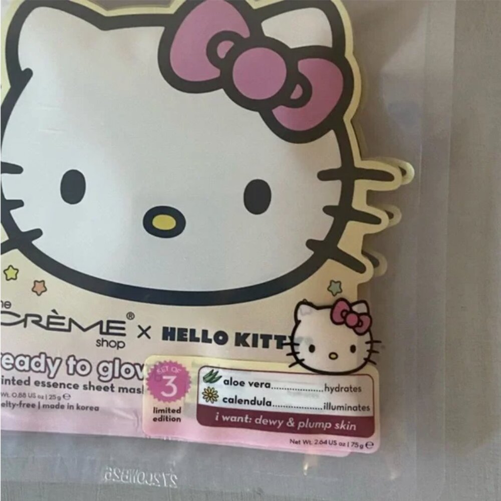NEW Sealed Set of 3 The Creme Shop Ready to Glow Hello Kitty Sheet Masks